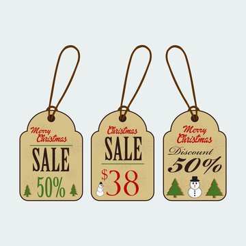 Template design Merry Christmas sale tag. Happy holiday with decoration for xmas sale and discount. Sale tag Christmas lettering for a new year offer.
