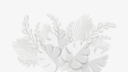 Fototapeta na wymiar Paper cut tropical leaves decorated on white background.