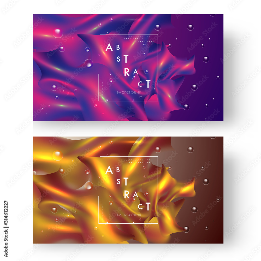 Poster abstract shiny silk fabric texture background with bubbles in two color options.