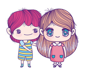 kids, little girl and boy anime cartoon characters