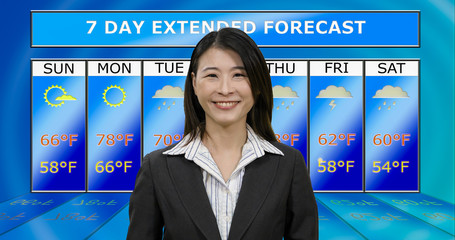  Asian American meteorologist reporting weather