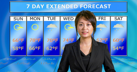 Asian American meteorologist reporting weather