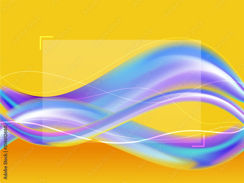 Poster gradient color waves with blur effect on yellow background.