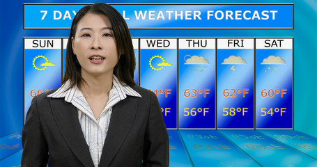  Asian American meteorologist reporting weather
