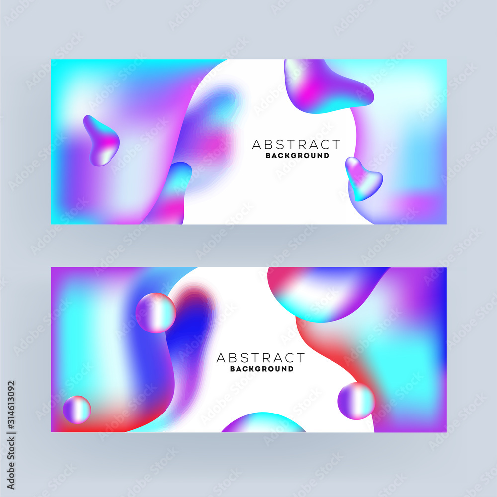 Poster set of glossy gradient fluid art abstract background.
