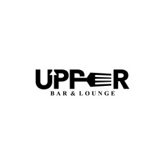 letter upper with fork  bar and lounge logo design 