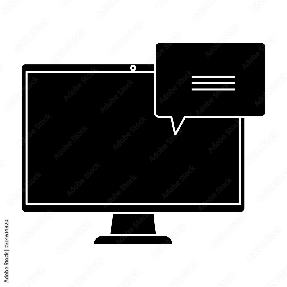 Poster silhouette of computer with speech bubble vector illustration design