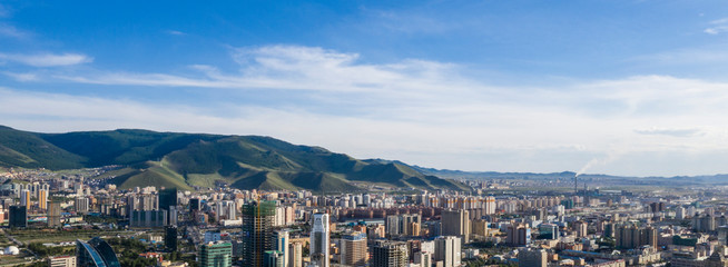 Aerial view of Ulaanbaatar, the capital of Mongolia, circa June 2019