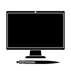 silhouette of computer with pen isolated icon vector illustration design