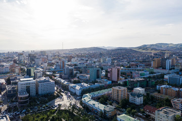Aerial view of Ulaanbaatar, the capital of Mongolia, circa June 2019