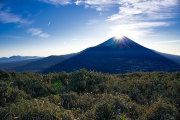 日本　絶景　ダイアモンド富士　日の出　竜ヶ岳