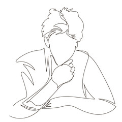 the person thinks. vector contour image with one continuous line. portrait of a man outline