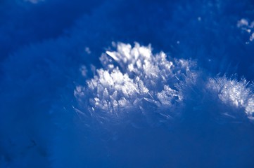 雪　霜柱　結晶　青　白　光線