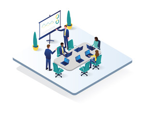  office workspace room isometric illustration, workplace condition in 3d isometric illustration