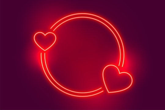 neon red two heart frame with text space