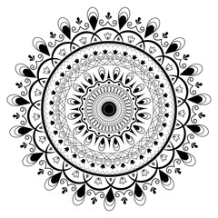 Symmetrical Mandala Pattern Design in Line Art.