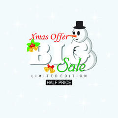 Template design Merry Christmas banner. Happy holiday brochure with decoration for xmas sale and discount. Poster Christmas lettering for a new year offer.