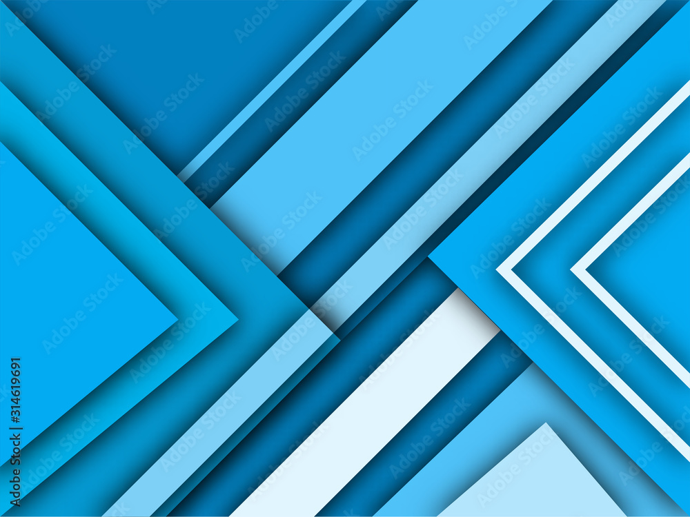 Poster abstract geometric shapes paper overlapping background in blue and white color.