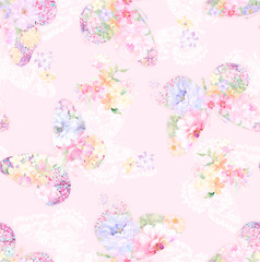 Colorful butterfly decorated with flowers, Seamless pattern. Perfect for fabric, wallpaper, giftwrap or postcard design.