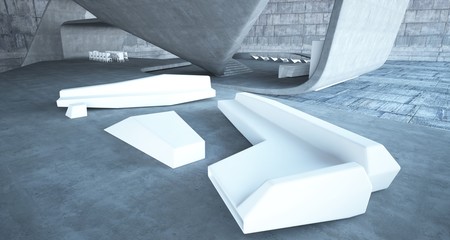 Abstract architectural concrete interior of a minimalist house with swimming pool. 3D illustration and rendering.