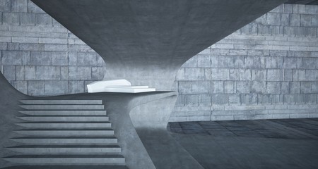 Abstract architectural concrete interior of a minimalist house with swimming pool. 3D illustration and rendering.