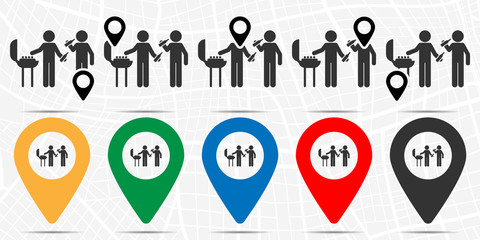 Barbecue friends icon in location set. Simple glyph, flat illustration element of friendship theme icons