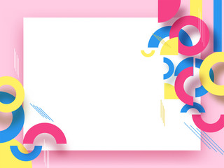 Colorful abstract geometric elements with given space for your message on pink background.