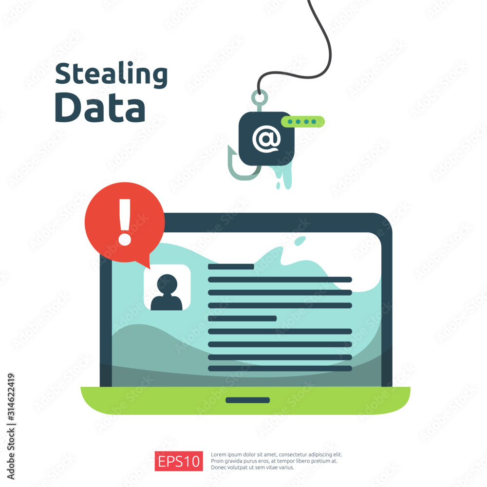 Poster password phishing attack. stealing personal data. internet security concept for web landing page, ba