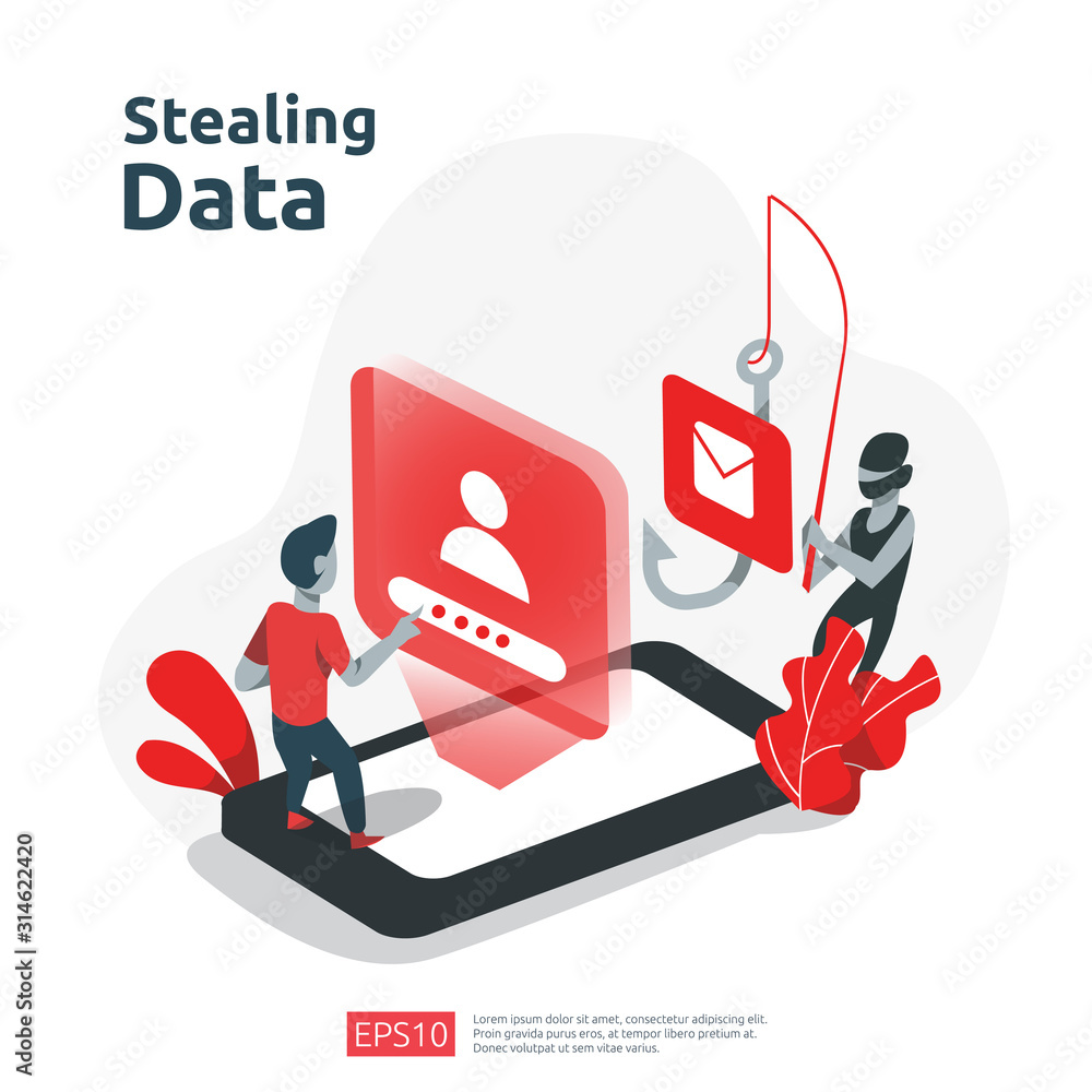 Poster password phishing attack. stealing personal data. internet security concept for web landing page, ba