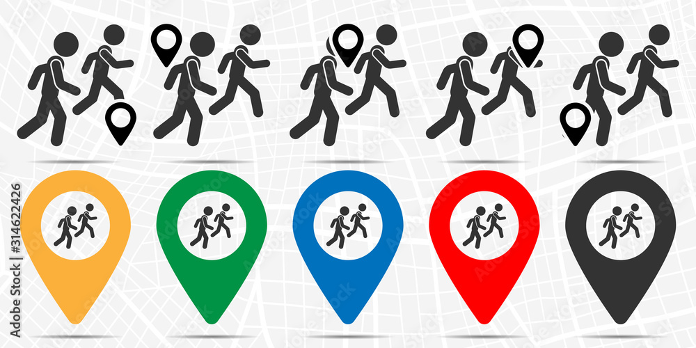 Poster running with a friend icon in location set. simple glyph, flat illustration element of friendship th