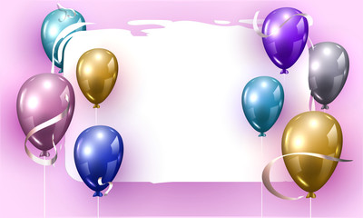 Colorful Shiny Balloons Decorated on Purple Background with Space For Message.