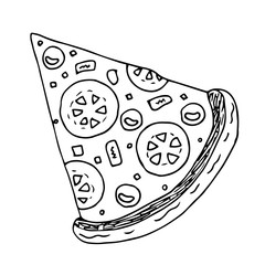 Slice of pizza hand drawn. Street food. Vector illustration