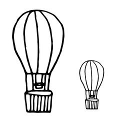 Balloon with basket. Air transport. Attraction hand drawn icon. Vector illustration
