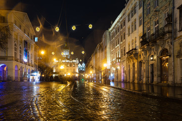 Lviv Market square at night