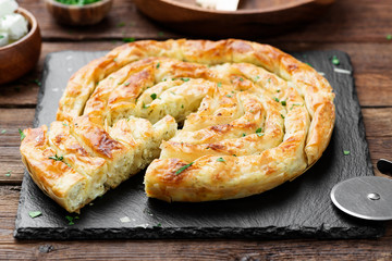 Traditional feta cheese phyllo pastry pie.