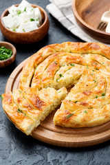 Traditional feta cheese phyllo pastry pie.