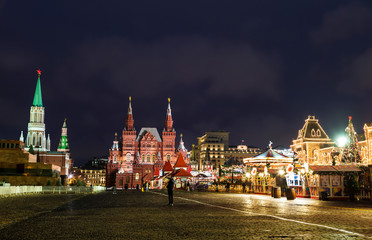 Obraz premium Red square on new year and christmas holidays at night, Moscow, Russia