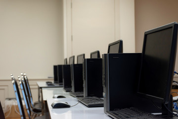 Close up Computer in the computer classroom