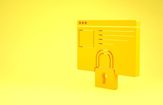 Yellow Secure your site with HTTPS, SSL icon isolated on yellow background. Internet communication protocol. Minimalism concept. 3d illustration 3D render