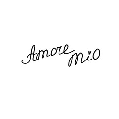 Amore mio. Hand lettering of Valentine's Day isolated on white background. Phrase, handwriting isolated for greeting cards, logo, banners, labels icons printing stationery posters web