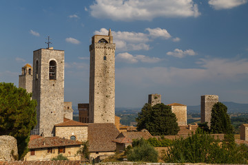 View to medieval towers of San Gimignano old town, Italy