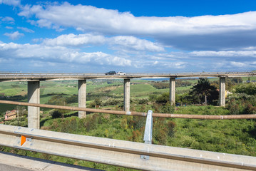 Exit of A19 motorway near Enna city on Sicily Island in Italy