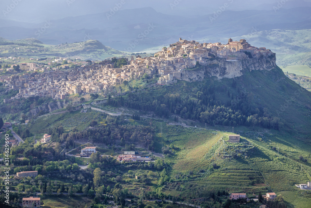 Wall mural Historical town Calascibetta - view from Enna city on Sicily Island in Italy