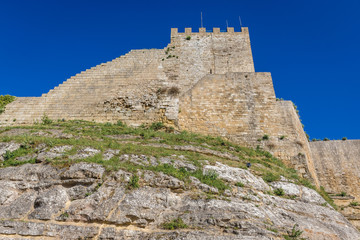 Fototapeta na wymiar Side view of Lombardy Castle in Enna city on Sicily Island in Italy