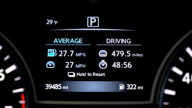 Mileage information on the gauge cluster of a car