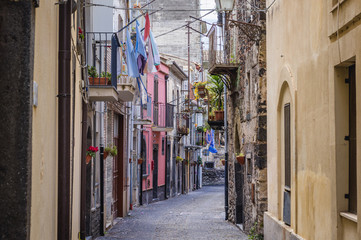 Street located in historic part of Randazzo city on Sicily Island in Italy