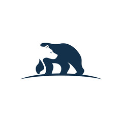 drawing of a bear with his head turned behind the simple logo vector