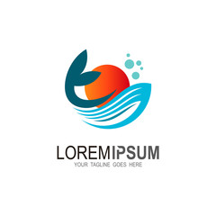 Fototapeta premium Whale logo, Creative blue dolphin whale logo design illustration