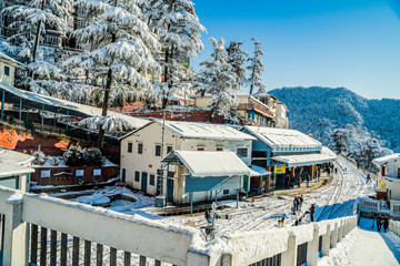 The scene from first snowfall in Shimla Railway Station India