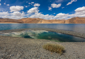 Colourful water of Pangong lake, Ladakh, India, Asia